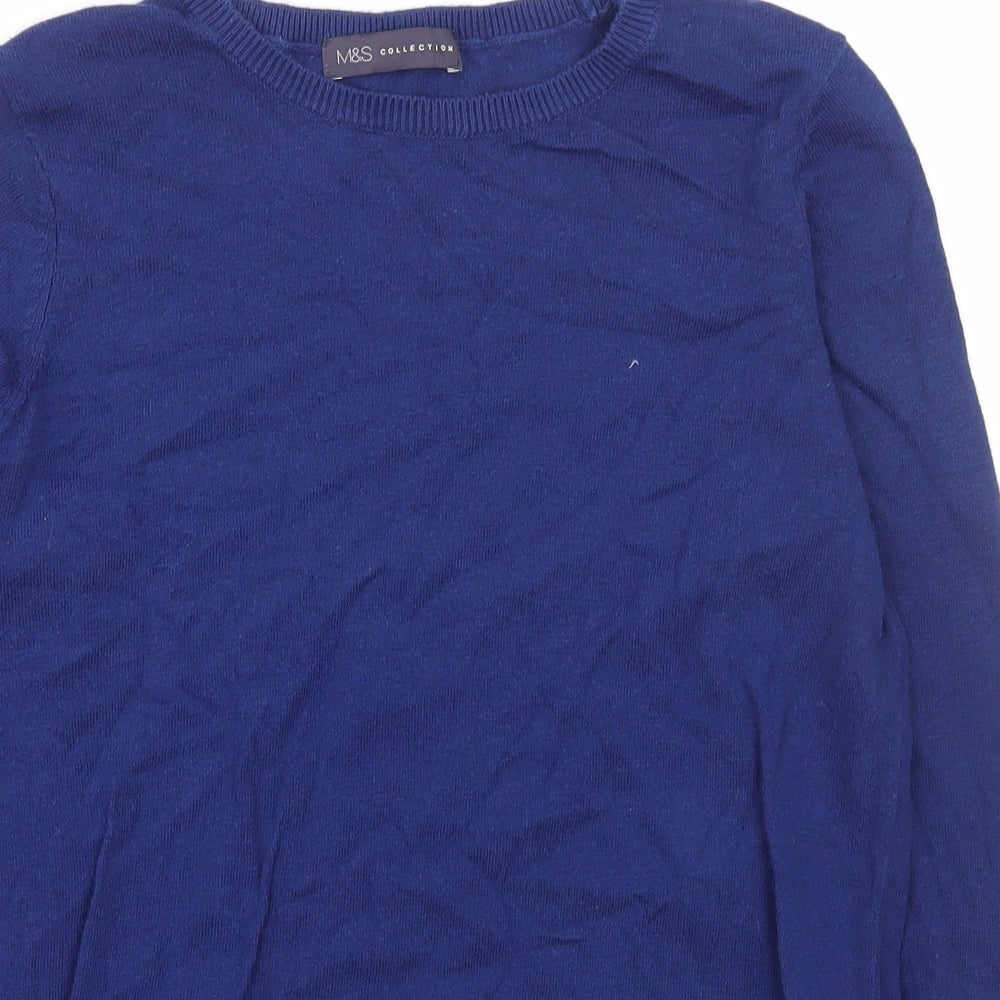 Marks and Spencer Womens Blue Boat Neck  Cotton Pullover Jumper Size 14