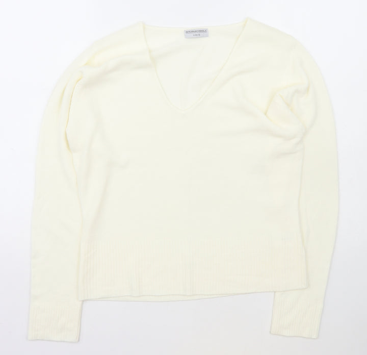 Internacionale Womens Ivory V-Neck Acrylic Pullover Jumper Size 16