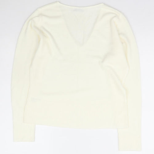 Internacionale Womens Ivory V-Neck  Acrylic Pullover Jumper Size 16
