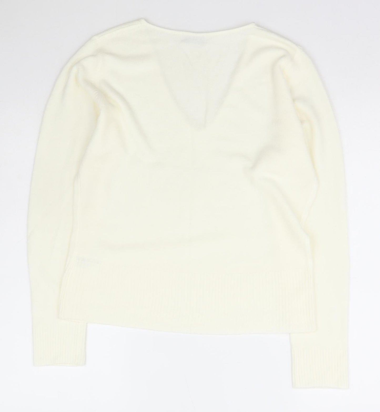 Internacionale Womens Ivory V-Neck  Acrylic Pullover Jumper Size 16