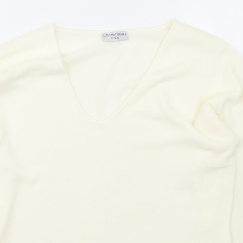 Internacionale Womens Ivory V-Neck  Acrylic Pullover Jumper Size 16