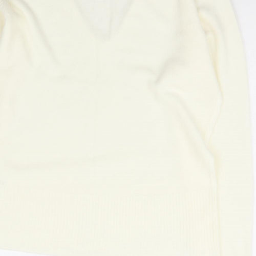 Internacionale Womens Ivory V-Neck  Acrylic Pullover Jumper Size 16