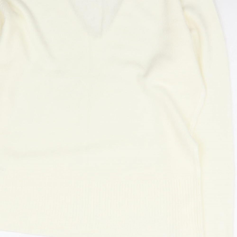 Internacionale Womens Ivory V-Neck  Acrylic Pullover Jumper Size 16