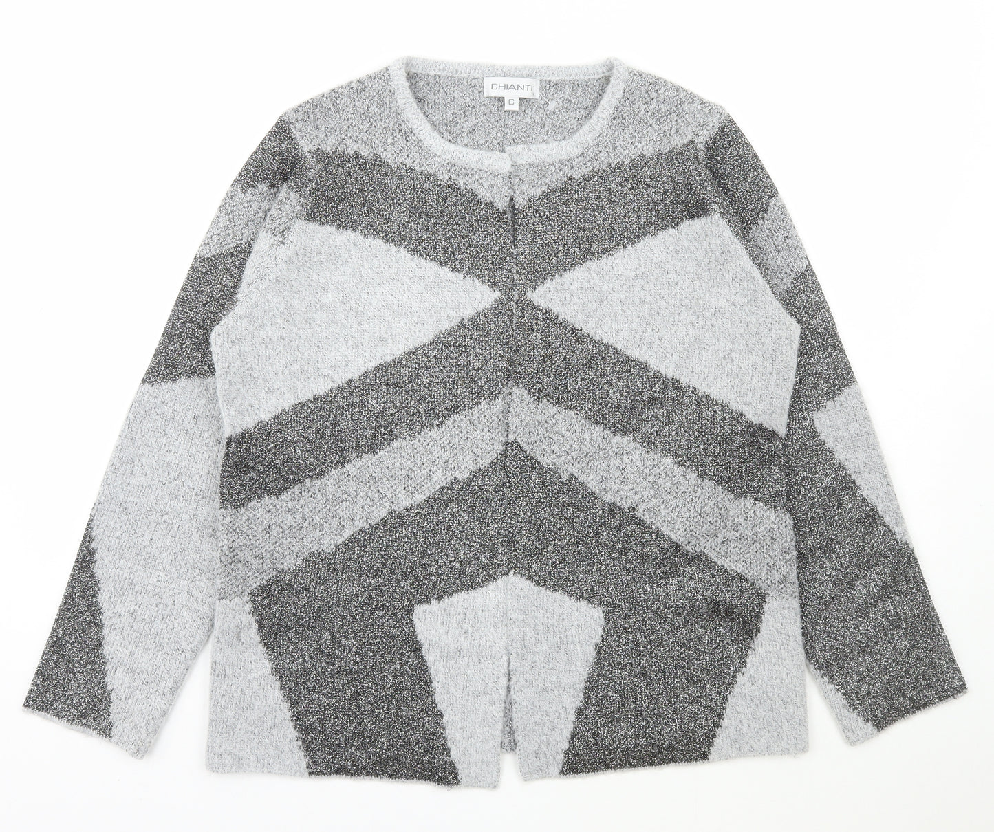 Chianti Womens Grey Scoop Neck Geometric Acrylic Cardigan Jumper Size L