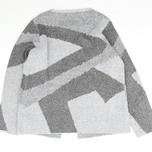 Chianti Womens Grey Scoop Neck Geometric Acrylic Cardigan Jumper Size L
