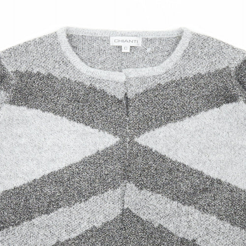 Chianti Womens Grey Scoop Neck Geometric Acrylic Cardigan Jumper Size L