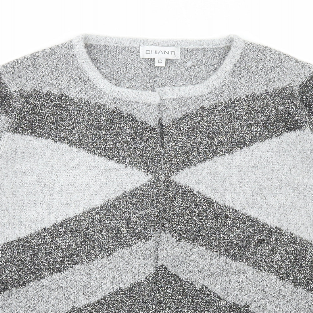 Chianti Womens Grey Scoop Neck Geometric Acrylic Cardigan Jumper Size L