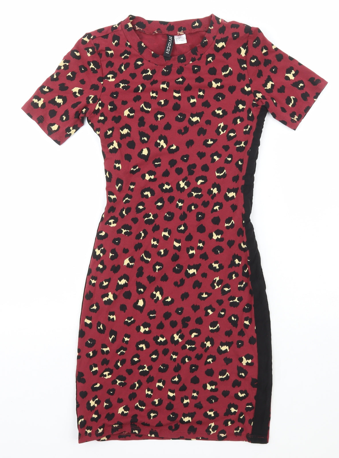 H&M Womens Red Animal Print Cotton Bodycon  Size 6  Scoop Neck Pullover
