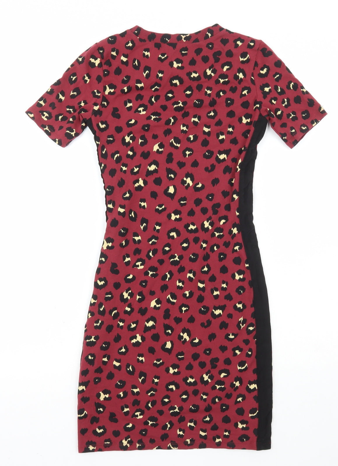H&M Womens Red Animal Print Cotton Bodycon  Size 6  Scoop Neck Pullover