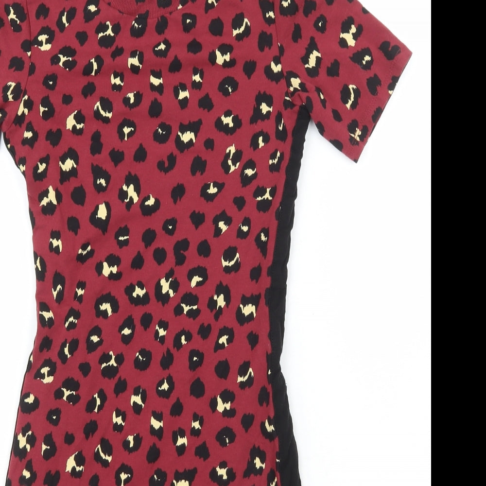 H&M Womens Red Animal Print Cotton Bodycon  Size 6  Scoop Neck Pullover
