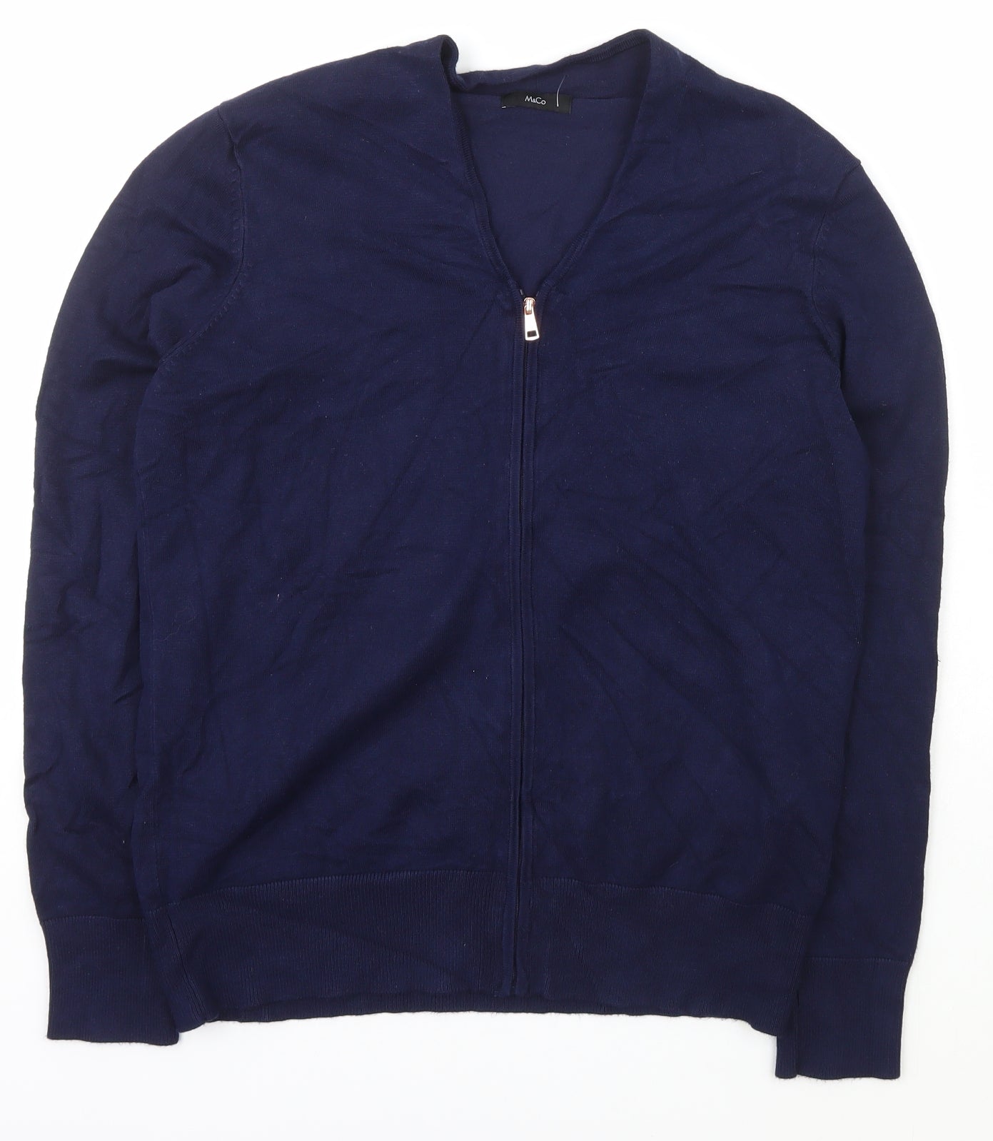 M&Co Womens Blue V-Neck  Viscose Full Zip Jumper Size 14