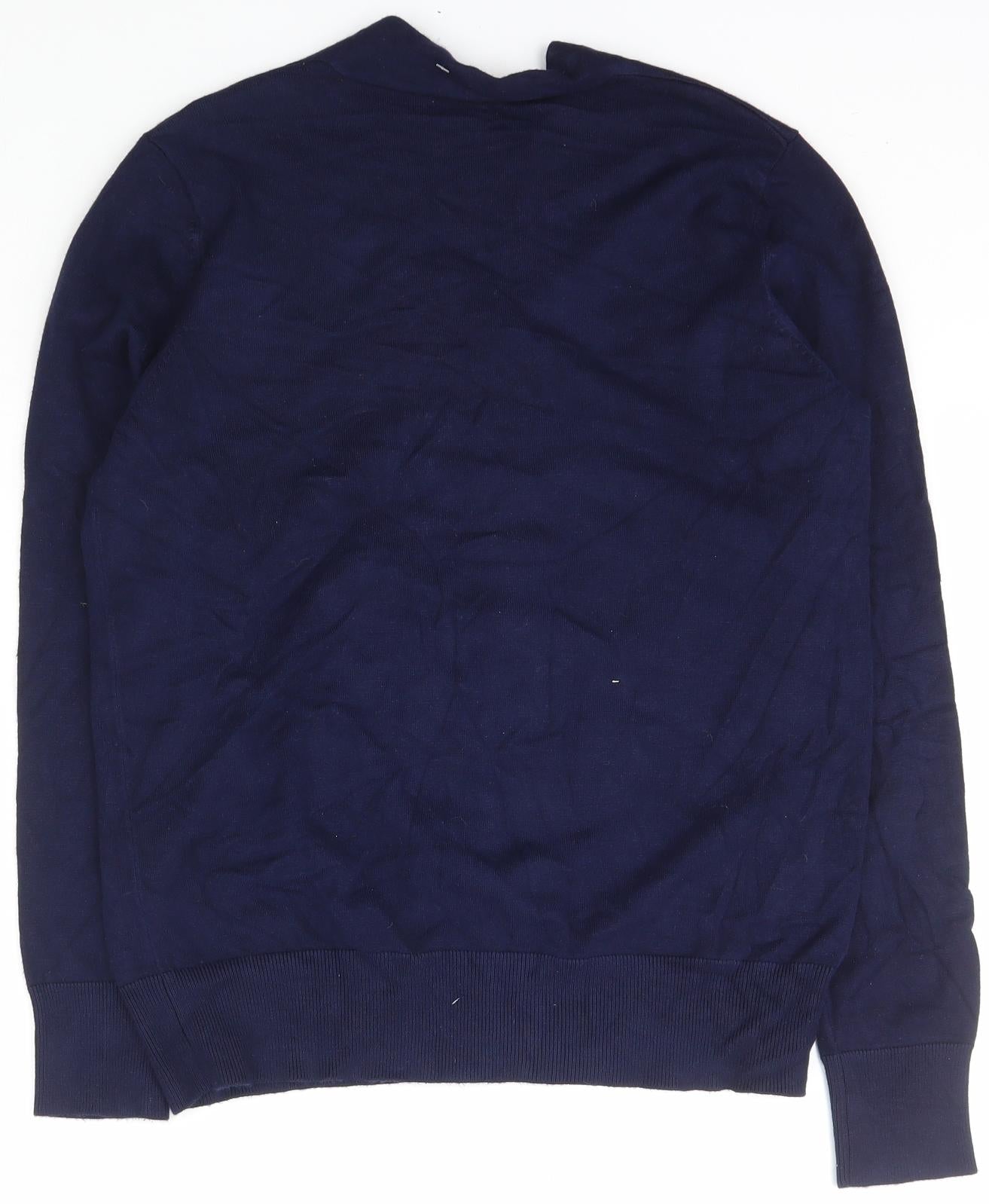 M&Co Womens Blue V-Neck  Viscose Full Zip Jumper Size 14