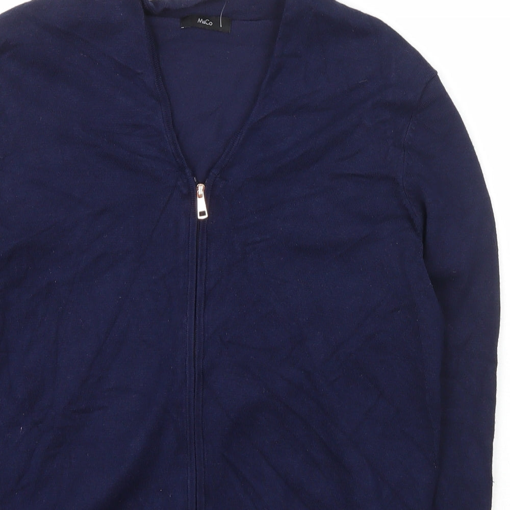 M&Co Womens Blue V-Neck  Viscose Full Zip Jumper Size 14