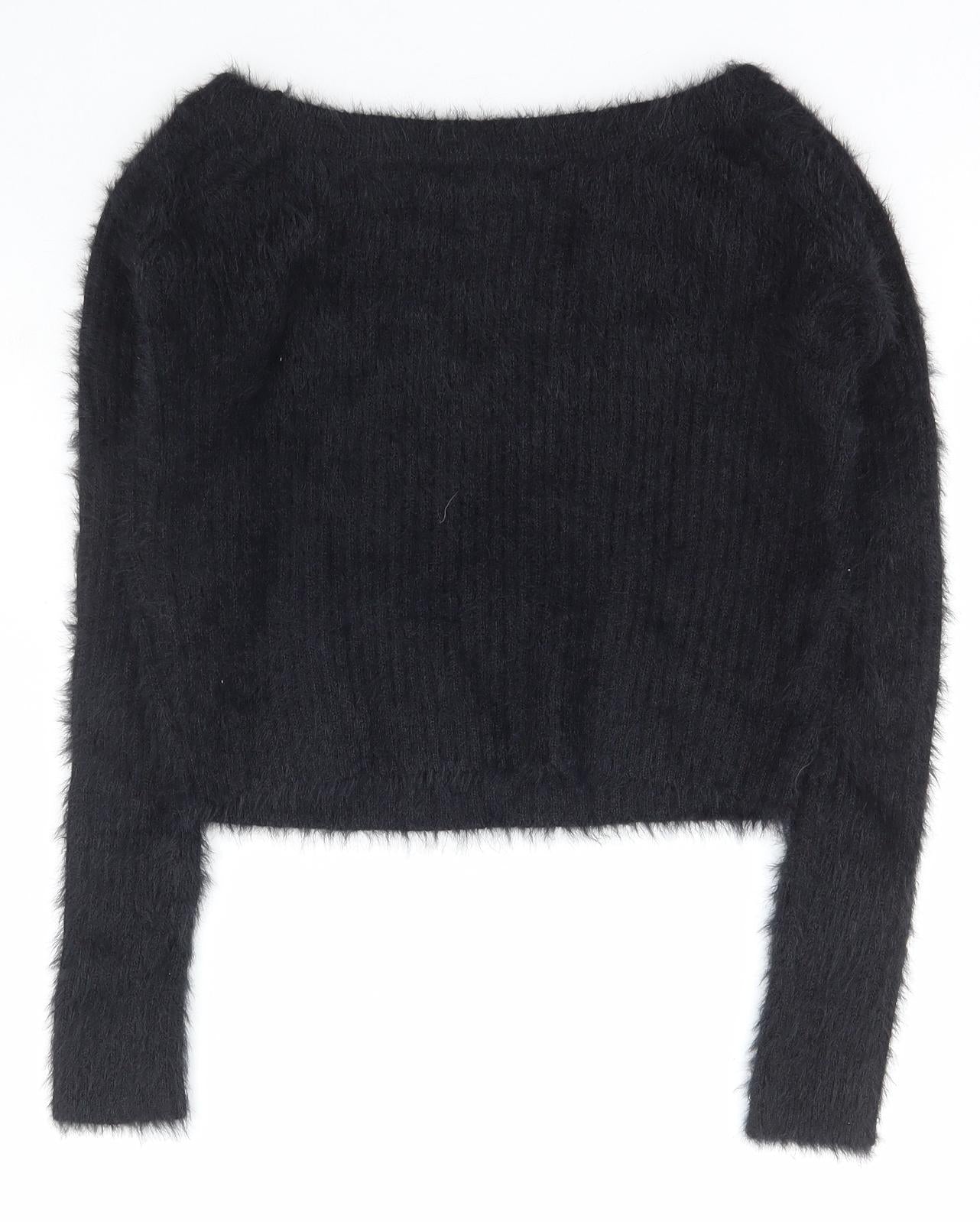 Lola May Womens Black Boat Neck  Acrylic Pullover Jumper Size 12
