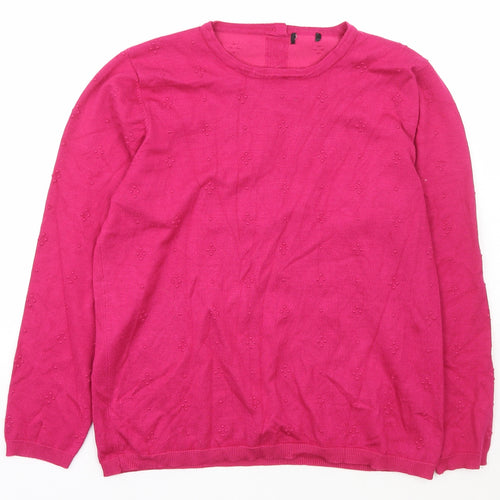 Preworn Womens Pink Scoop Neck Polka Dot Viscose Pullover Jumper Size M