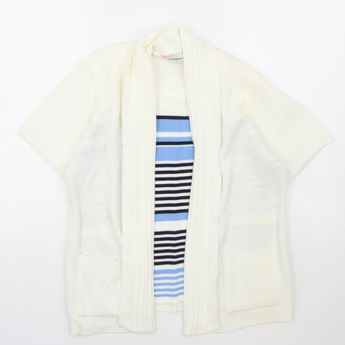Beaumonde Womens Ivory Collared Striped Acrylic Pullover Jumper Size M
