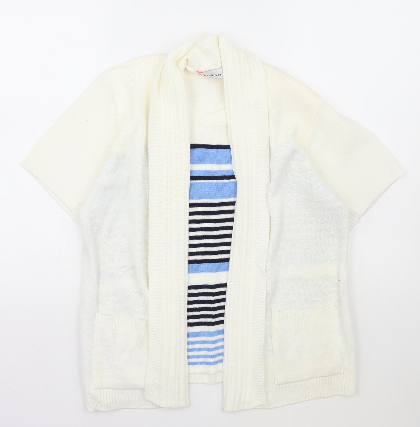 Beaumonde Womens Ivory Collared Striped Acrylic Pullover Jumper Size M