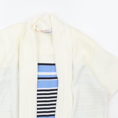 Beaumonde Womens Ivory Collared Striped Acrylic Pullover Jumper Size M