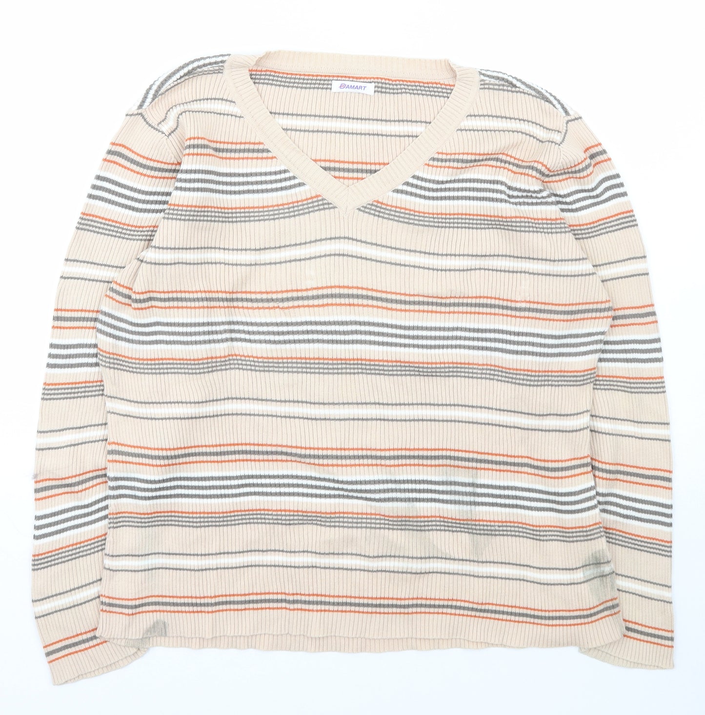Damart Womens Multicoloured V-Neck Striped Cotton Pullover Jumper Size L
