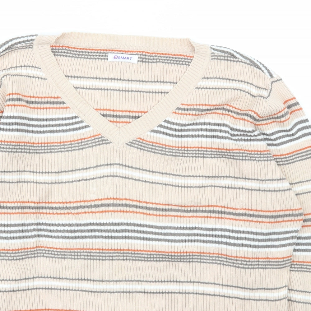 Damart Womens Multicoloured V-Neck Striped Cotton Pullover Jumper Size L
