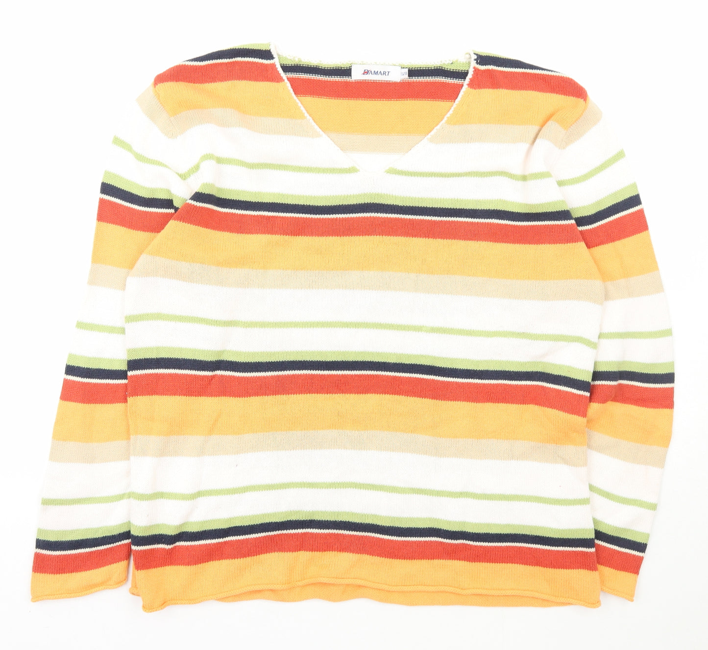 Damart Womens Multicoloured V-Neck Striped Cotton Pullover Jumper Size 18