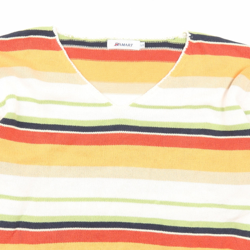 Damart Womens Multicoloured V-Neck Striped Cotton Pullover Jumper Size 18