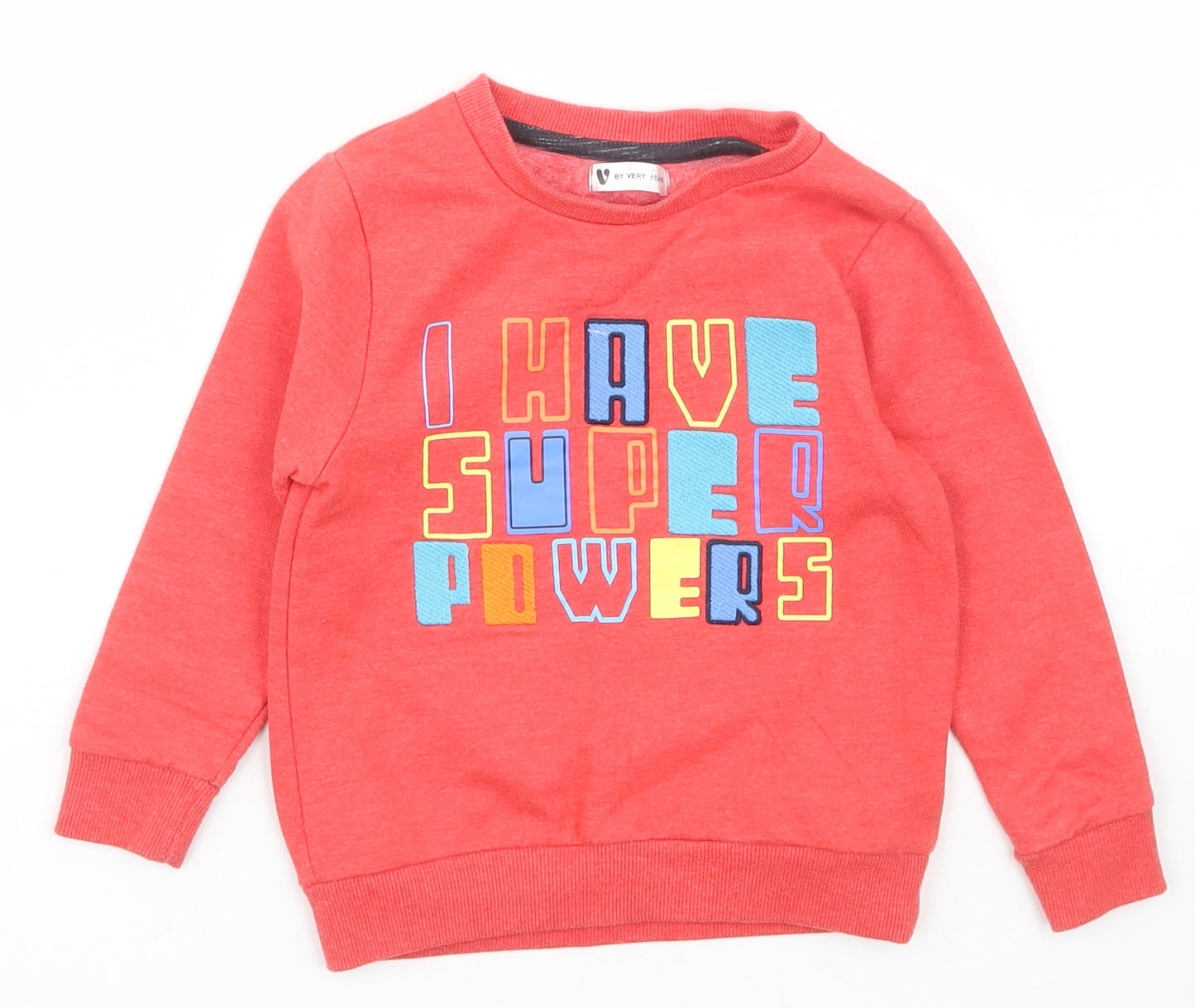 By Very Mini Boys Red Scoop Neck  Cotton Pullover Jumper Size 2-3 Years