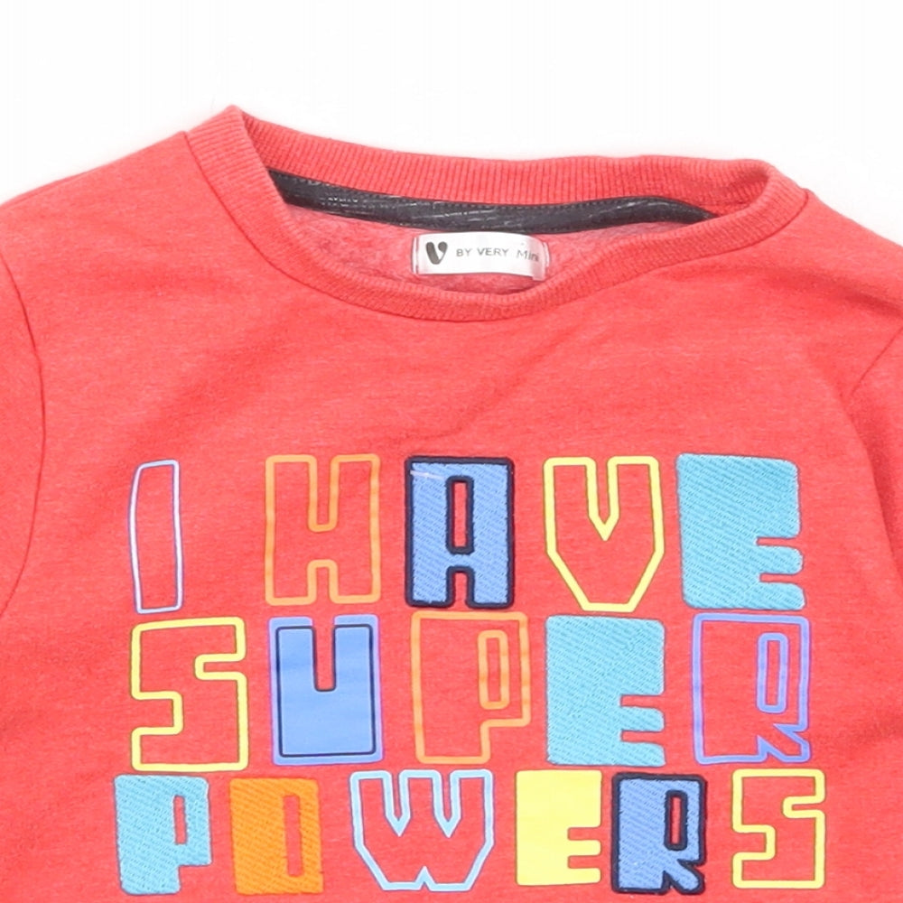 By Very Mini Boys Red Scoop Neck  Cotton Pullover Jumper Size 2-3 Years