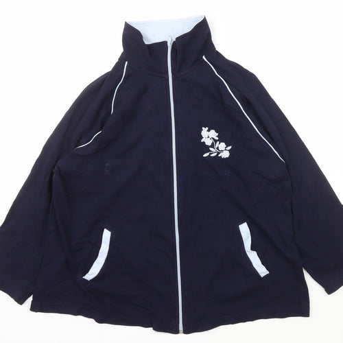 Daxon Womens Blue High Neck  Cotton Full Zip Jumper Size 18