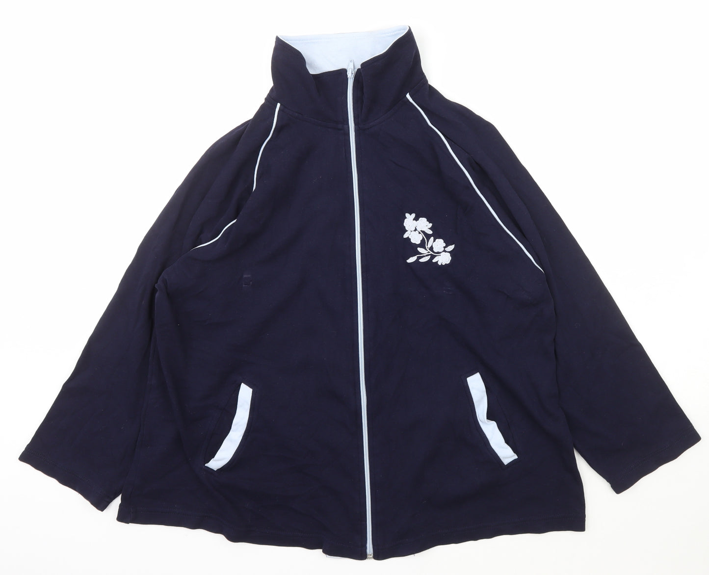 Daxon Womens Blue High Neck  Cotton Full Zip Jumper Size 18