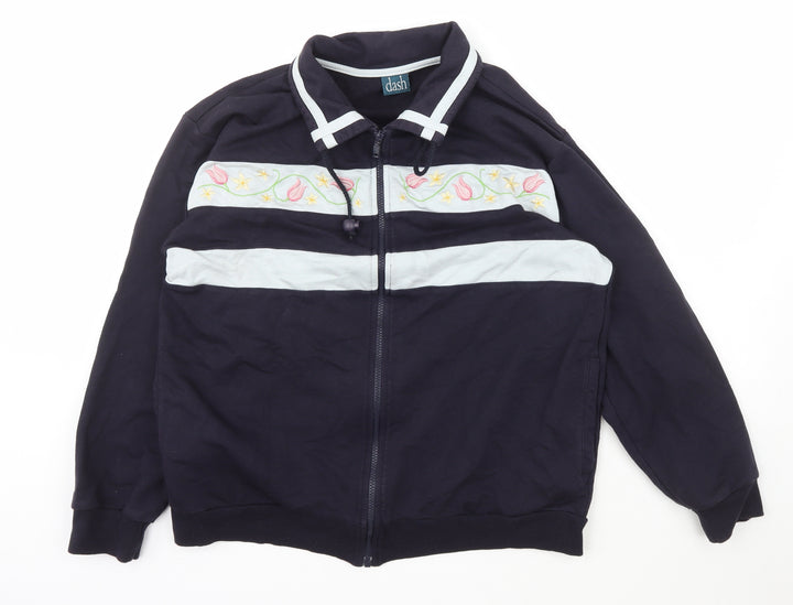 DASH Womens Blue Collared Cotton Full Zip Jumper Size 18