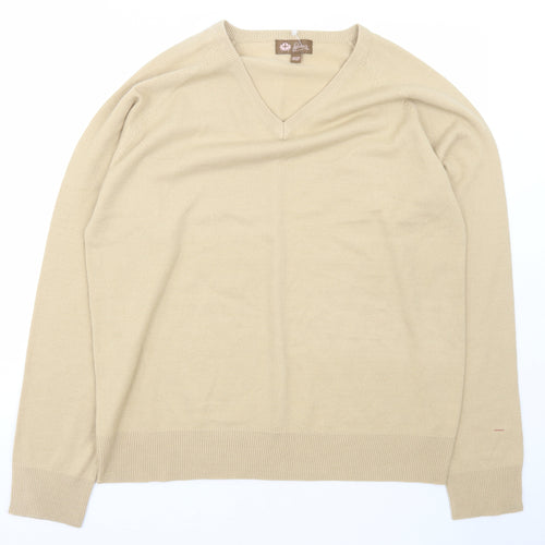 Lime Mens Beige V-Neck  Acrylic Pullover Jumper Size XL
