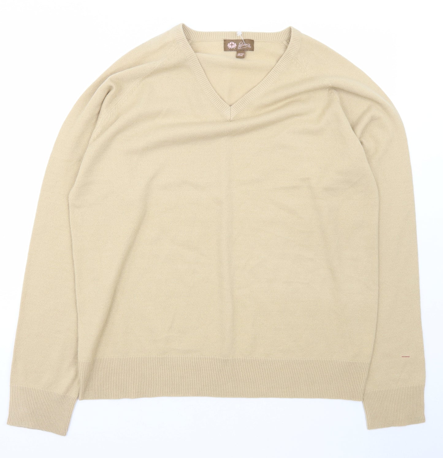 Lime Mens Beige V-Neck  Acrylic Pullover Jumper Size XL