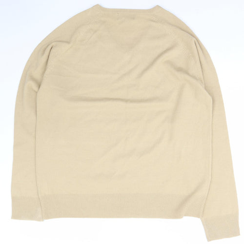 Lime Mens Beige V-Neck  Acrylic Pullover Jumper Size XL