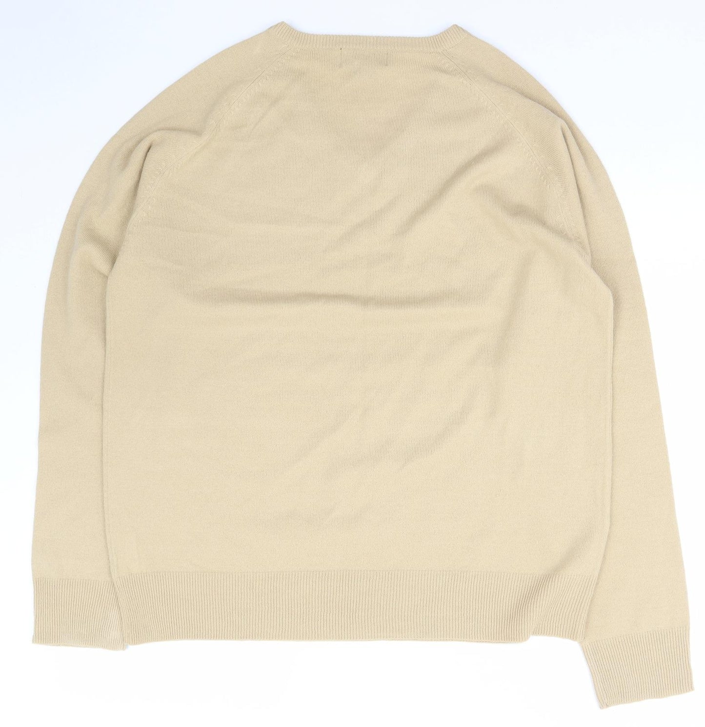 Lime Mens Beige V-Neck  Acrylic Pullover Jumper Size XL