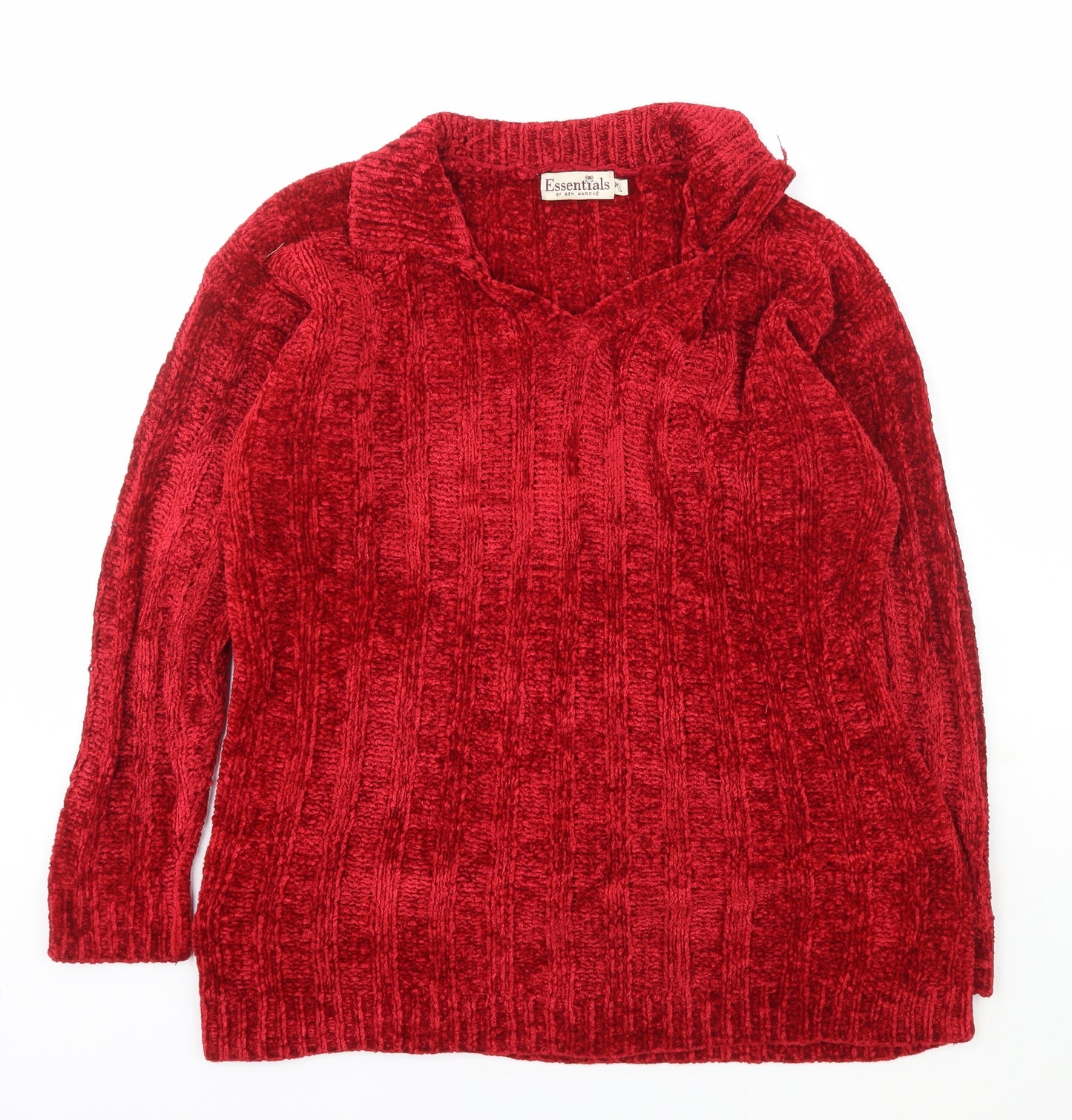 Essentials Womens Red Collared  Acrylic Pullover Jumper Size L