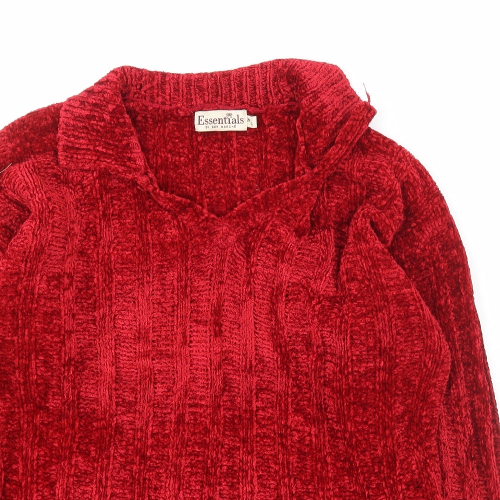 Essentials Womens Red Collared  Acrylic Pullover Jumper Size L