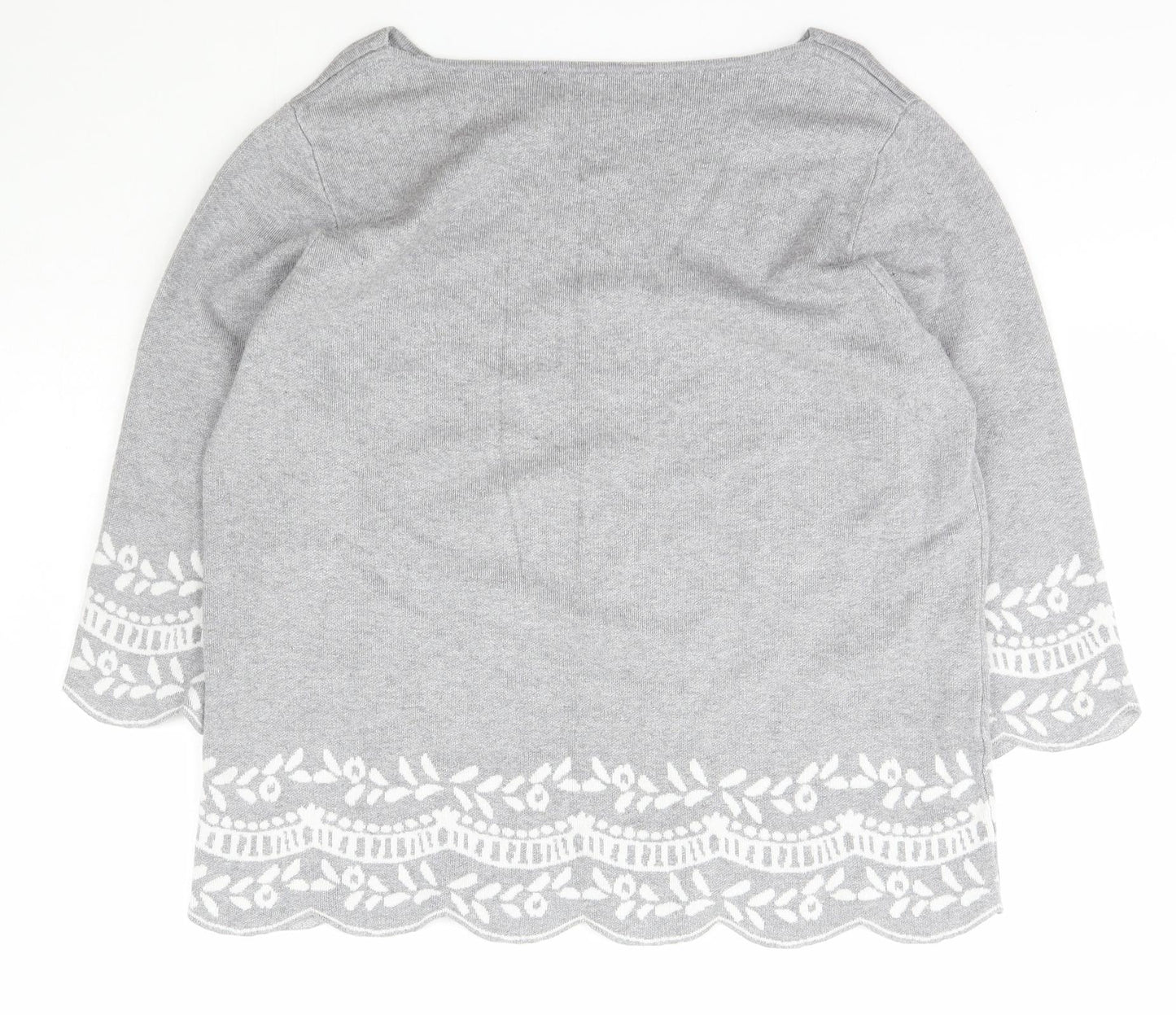 Love Knitwear Womens Grey Boat Neck Floral Viscose Pullover Jumper Size 18