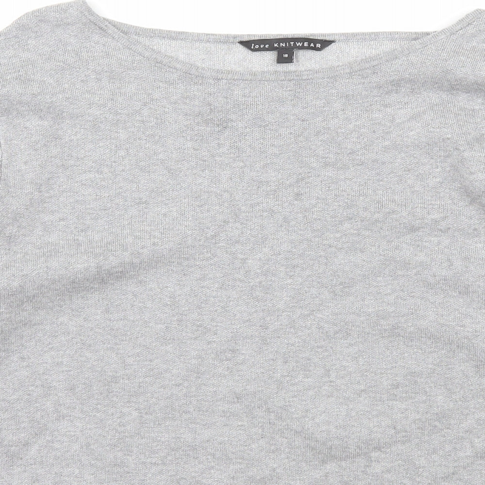 Love Knitwear Womens Grey Boat Neck Floral Viscose Pullover Jumper Size 18