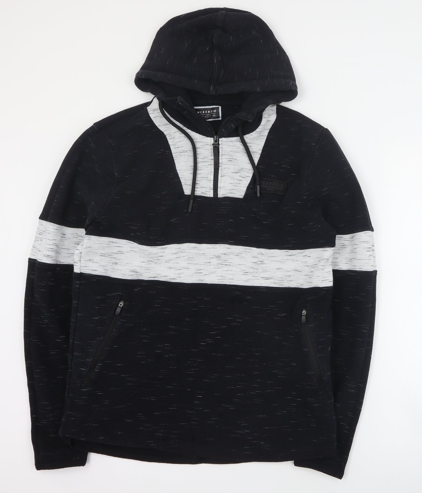 McKenzie Mens Black  Cotton Pullover Hoodie Size L