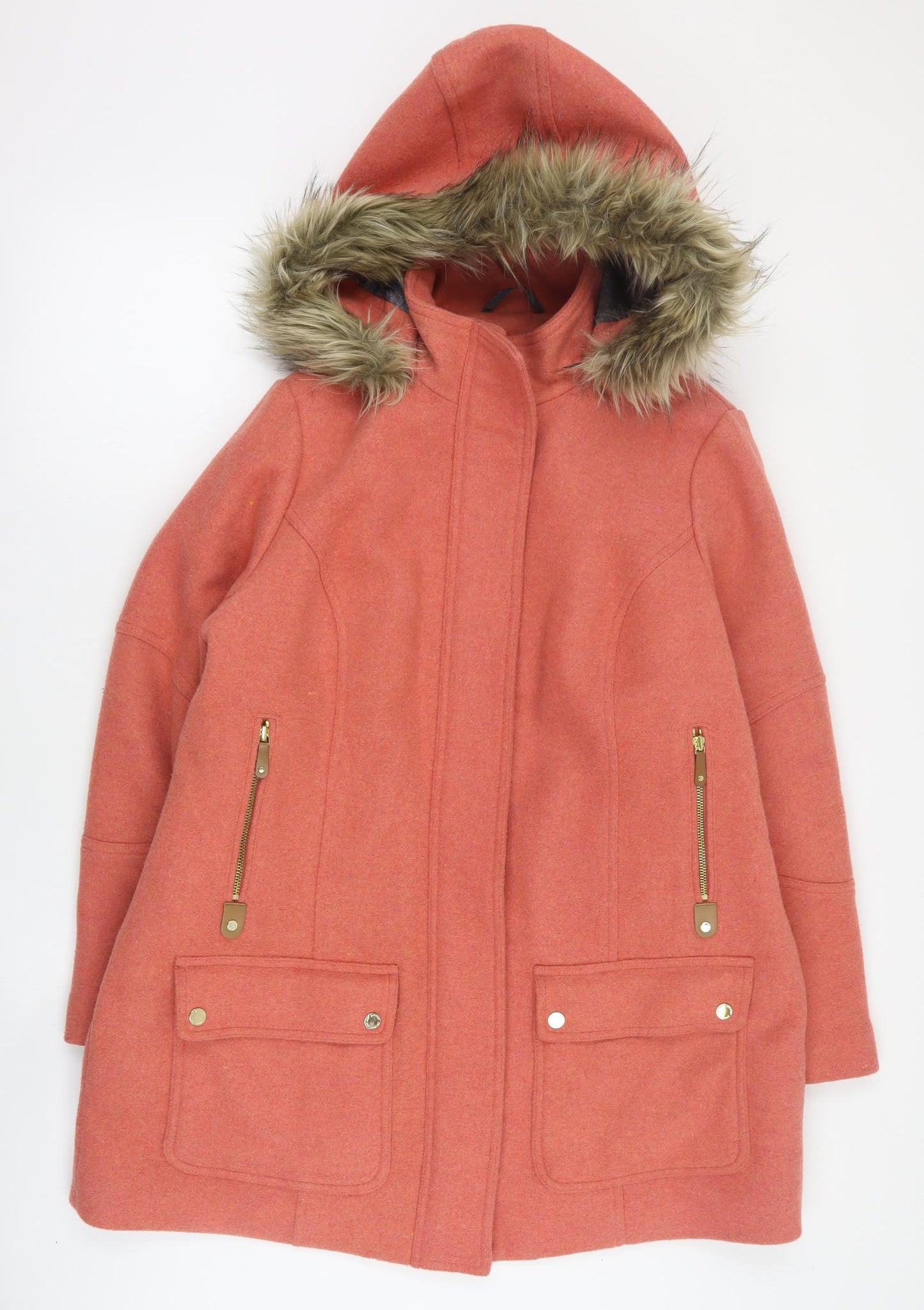 Marks and Spencer Womens Orange   Pea Coat Coat Size 18  Zip