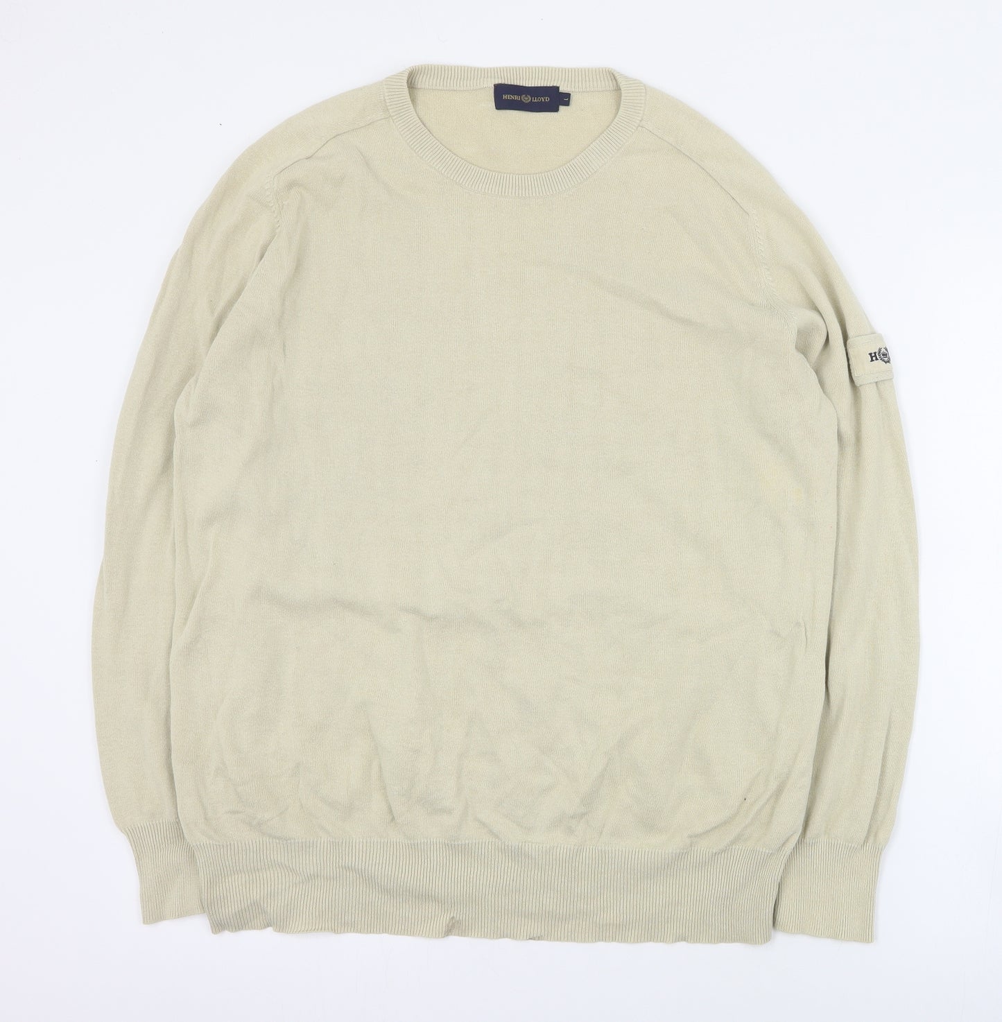 Henri Lloyd Mens Beige Round Neck  Cotton Pullover Jumper Size L