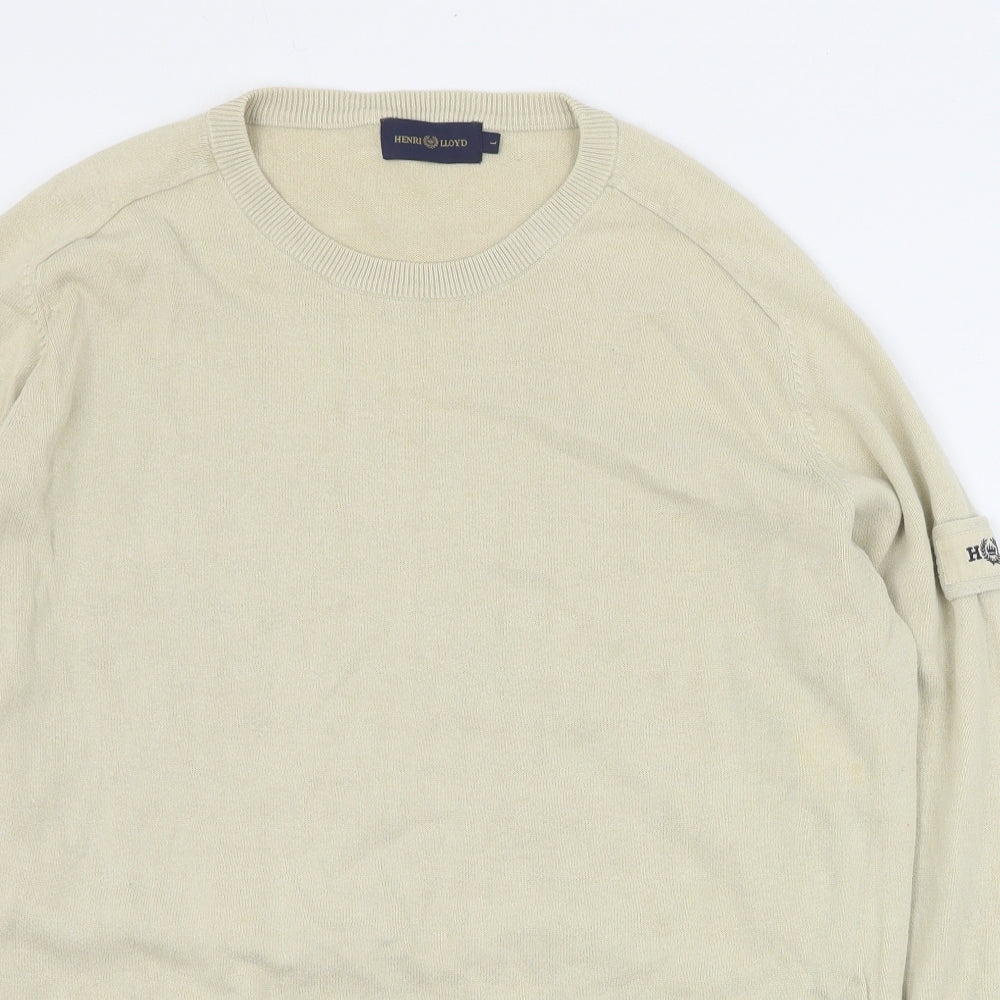 Henri Lloyd Mens Beige Round Neck  Cotton Pullover Jumper Size L
