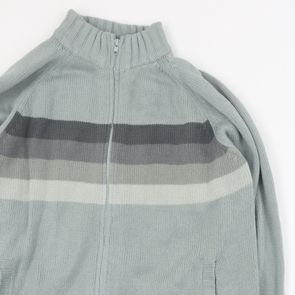 TOG 24 Mens Blue High Neck Striped Acrylic Full Zip Jumper Size M