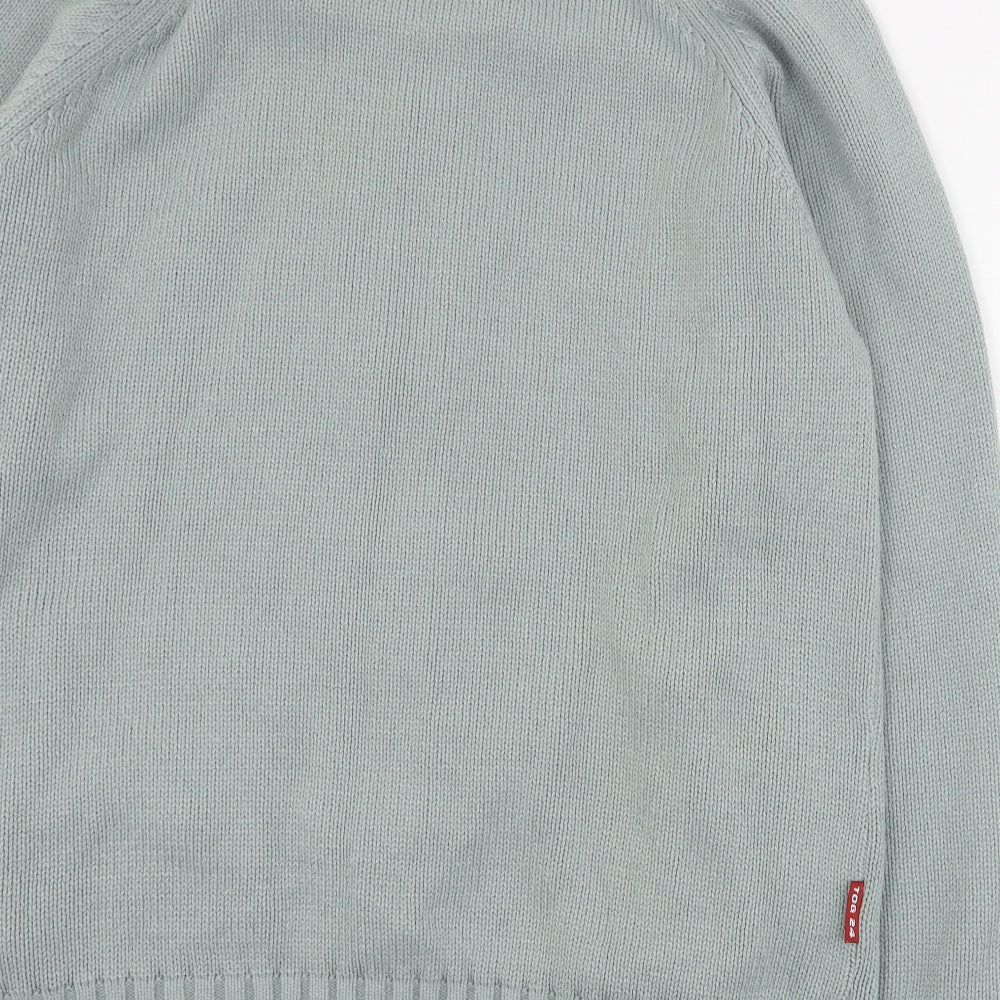 TOG 24 Mens Blue High Neck Striped Acrylic Full Zip Jumper Size M