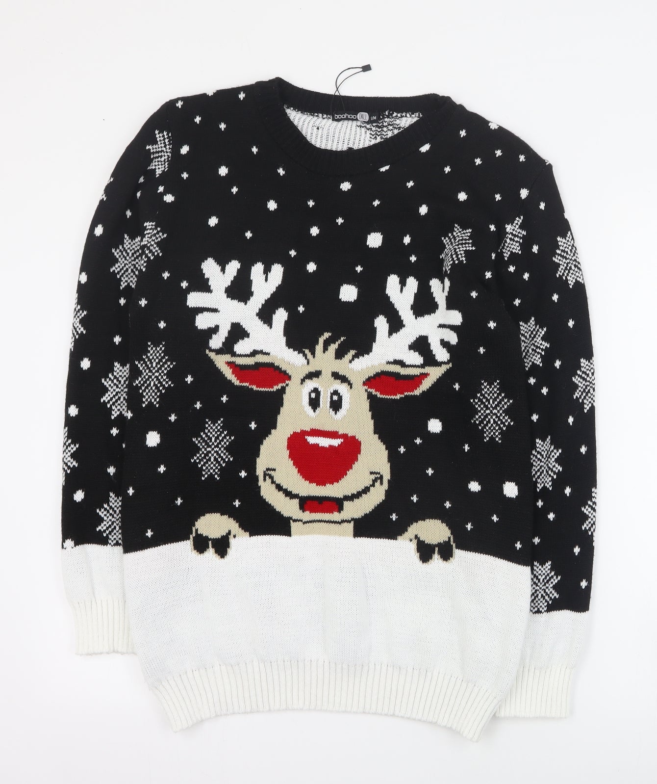 Boohoo Womens Black Round Neck  Acrylic Pullover Jumper Size S   - Christmas