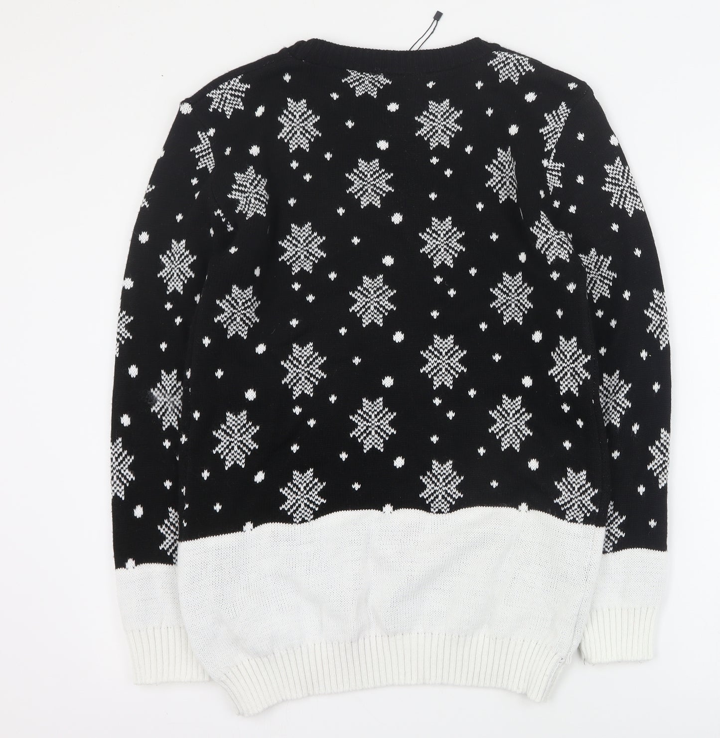 Boohoo Womens Black Round Neck  Acrylic Pullover Jumper Size S   - Christmas