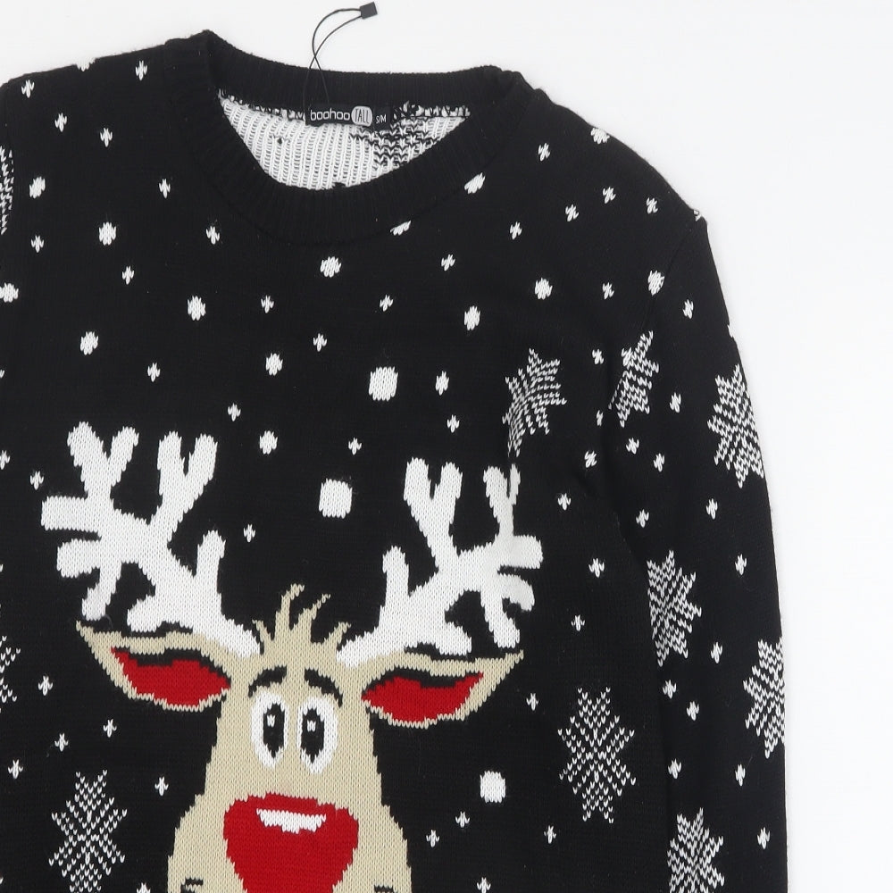 Boohoo Womens Black Round Neck  Acrylic Pullover Jumper Size S   - Christmas
