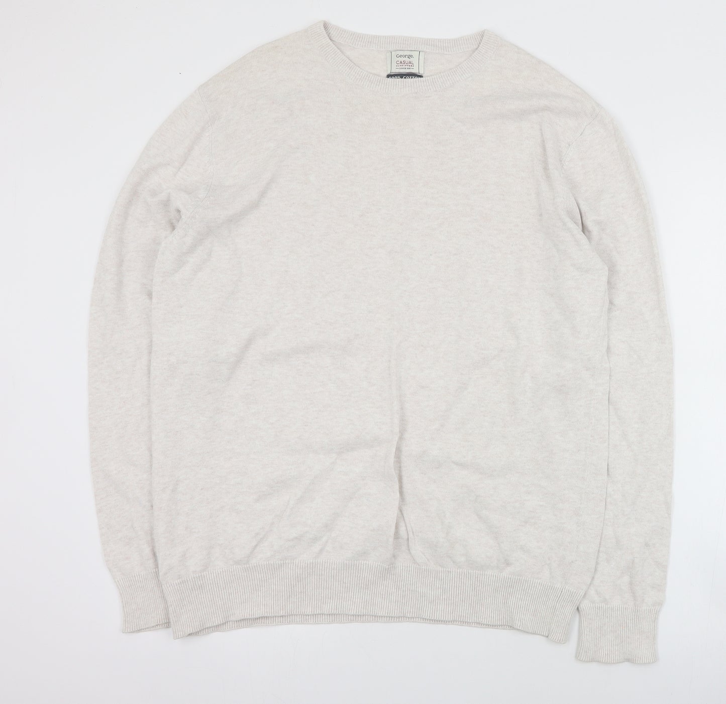 George Mens Beige Round Neck  Cotton Pullover Jumper Size L