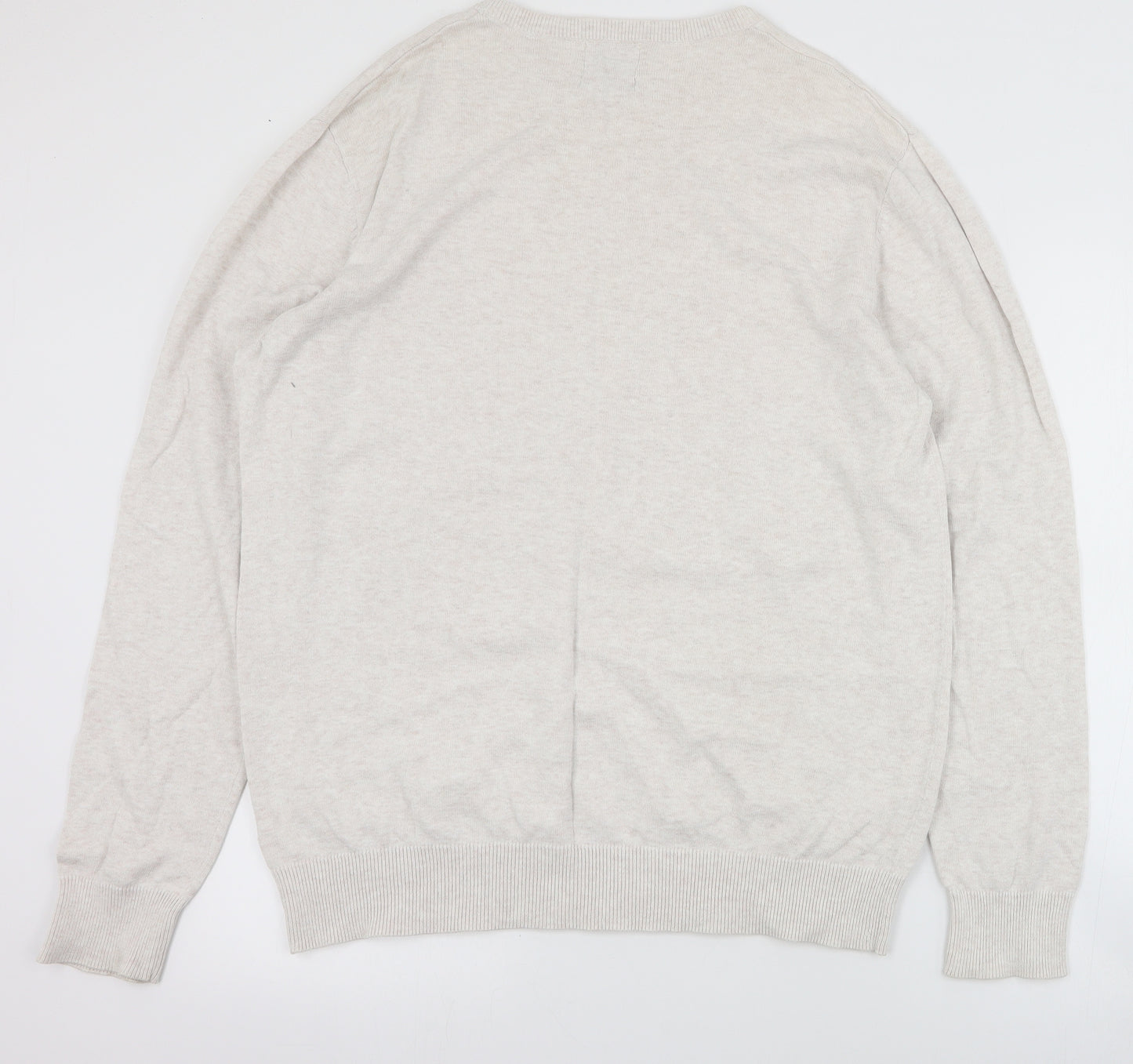 George Mens Beige Round Neck  Cotton Pullover Jumper Size L